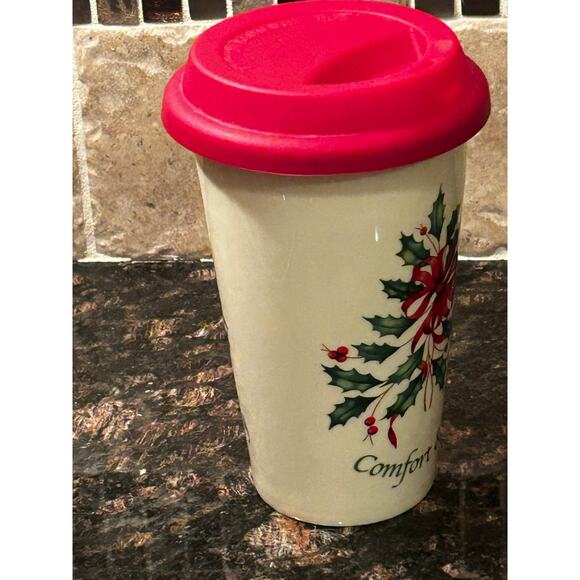 Lenox Holiday Christmas Tree Holly Coffee Mug Travel Double Wall Comfort & Joy - Picture 4 of 5